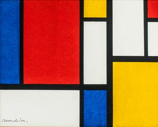 photo of a Mondrian painting in primary colors