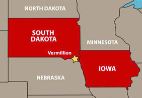 photo of map with Iowa and South Dakota 