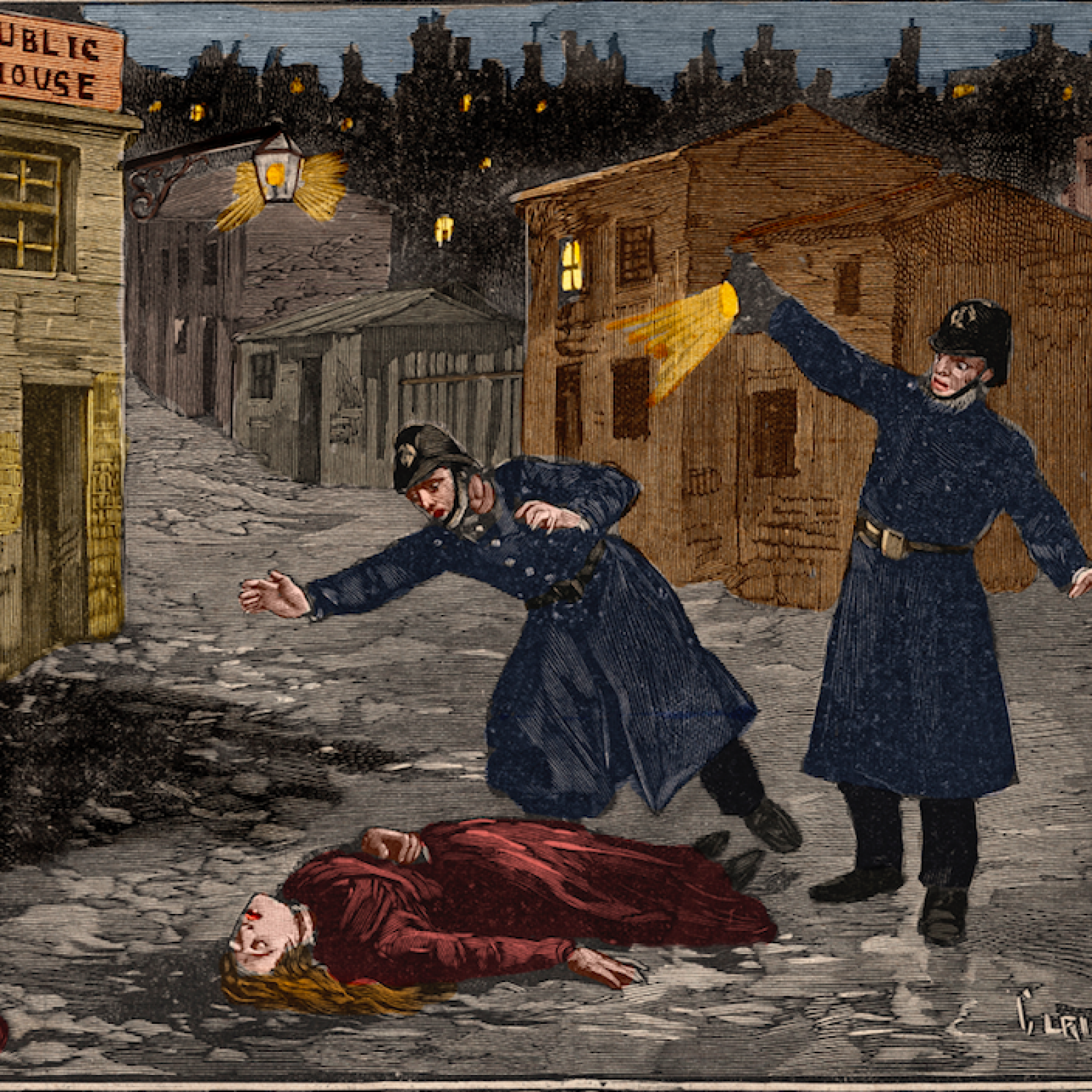picture of two Victorian police officers and a dead woman