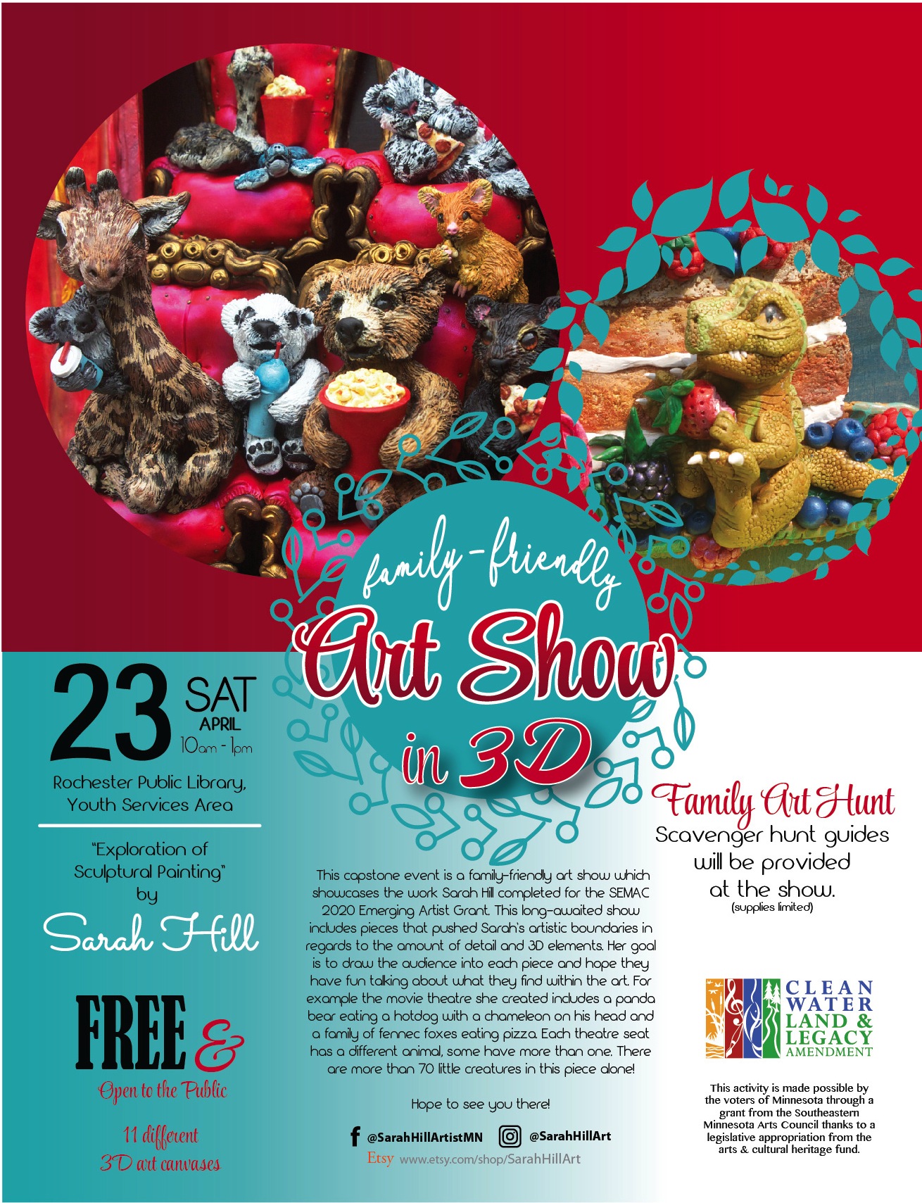 Flyer with images of 3D animals and event details. 