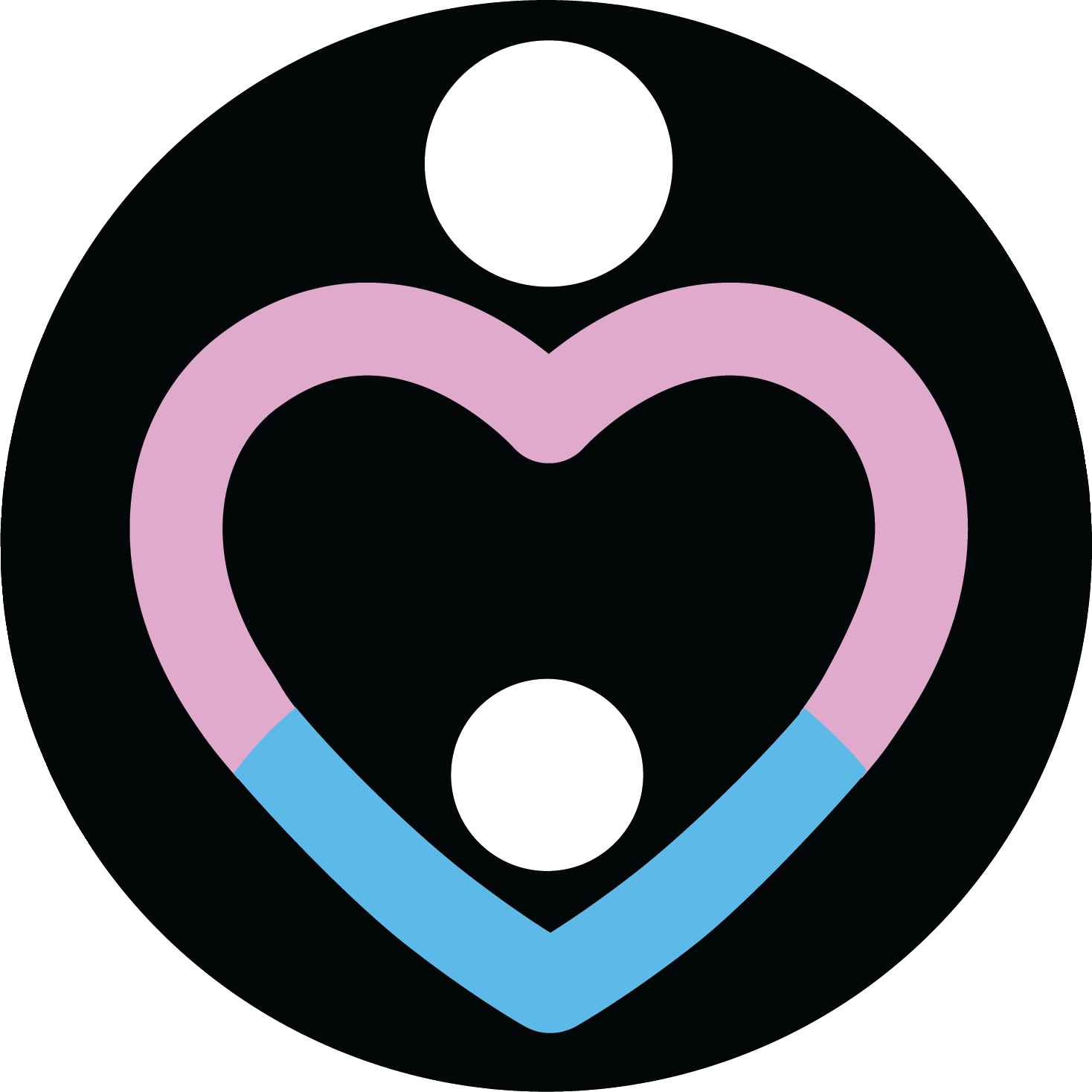 Logo image of pink and blue heart with two white dots