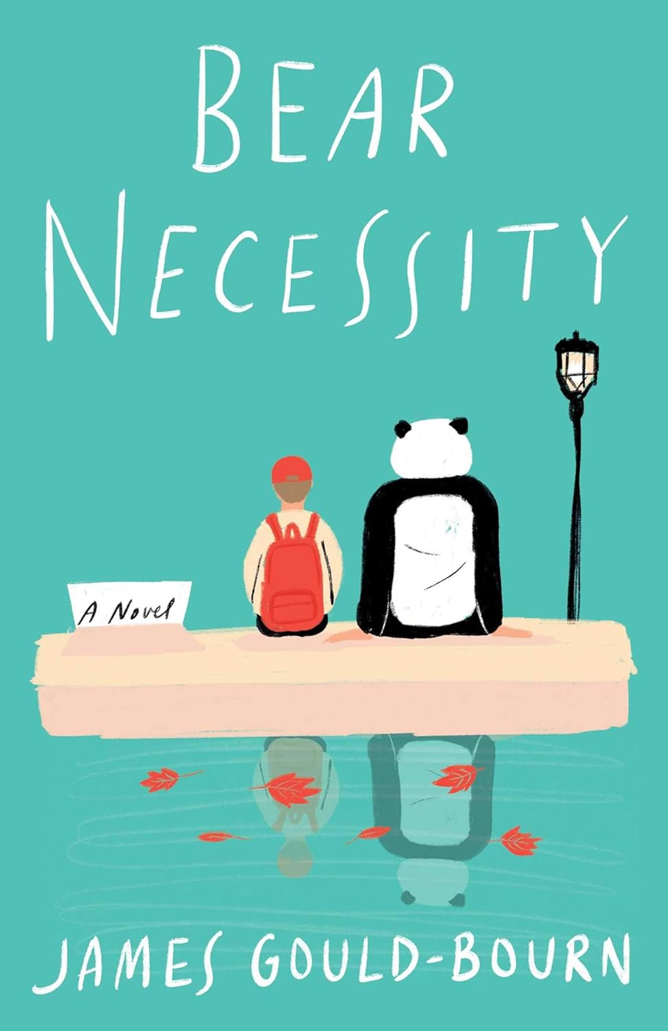 Book cover shows a child and a person in a bear suit sitting on a bench