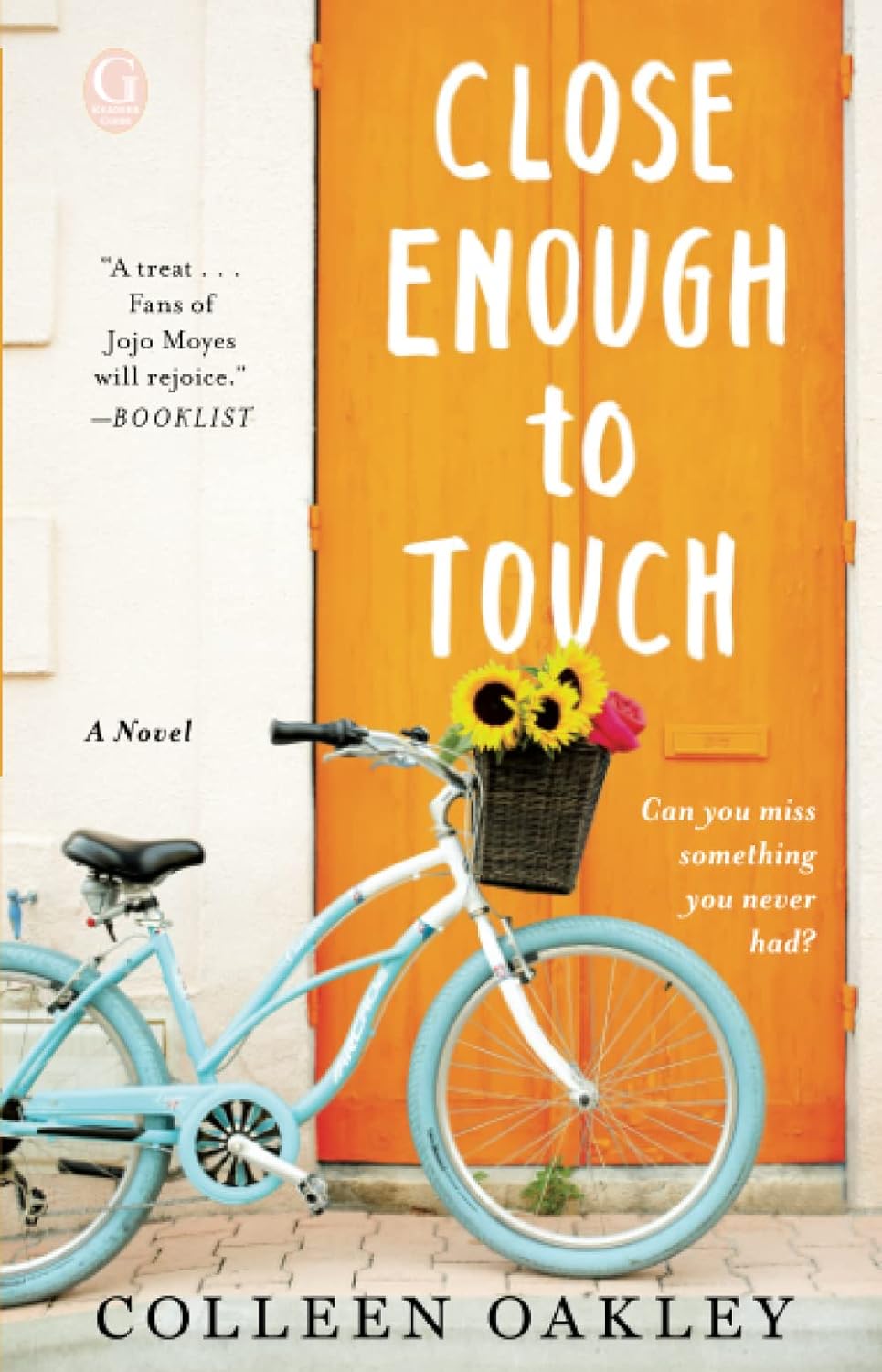 Book cover shows a bike with flowers in the basket, parked in front of a door