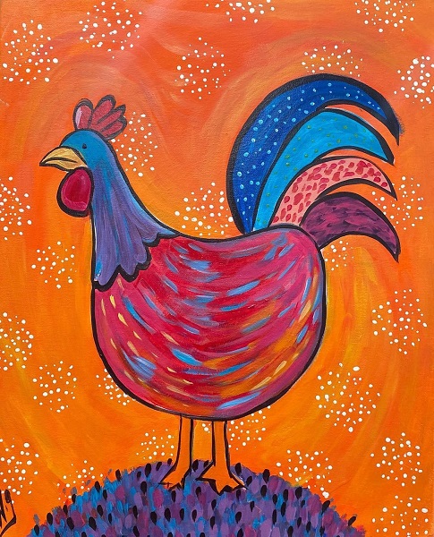 photo of a chicken painting