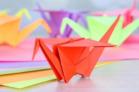 A completed red paper crane