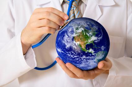 globe with stethoscope