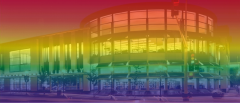 RPL building with rainbow color overlay