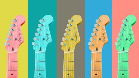 Picture of colorful guitars