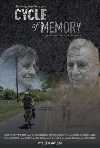 Movie poster shows a modern bicyclist alongside an old photograph of a bicyclist