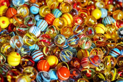 variety of colorful glass marbles