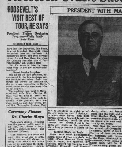 FDR, Mayo newspaper, August 9, 1934