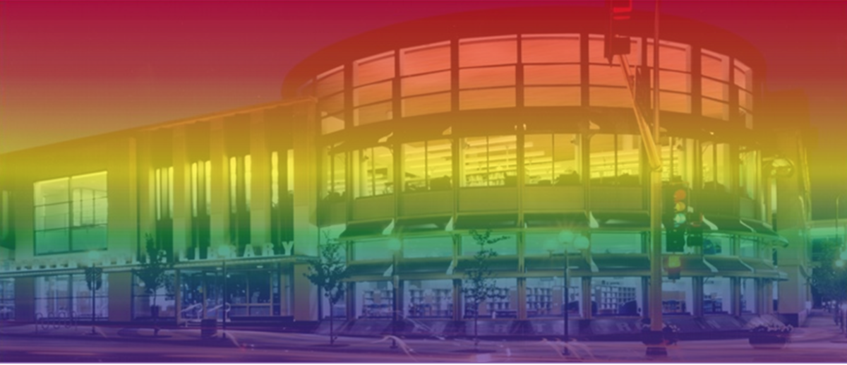 Library building with rainbow filter