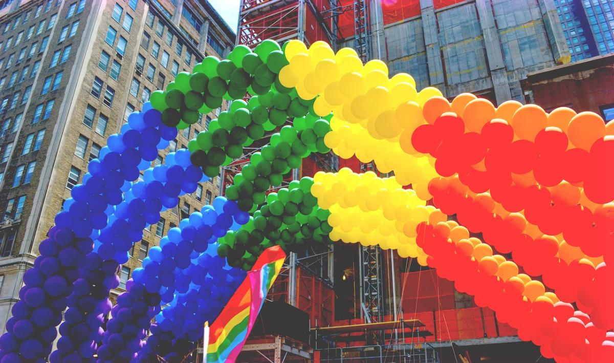 rainbow balloon arch