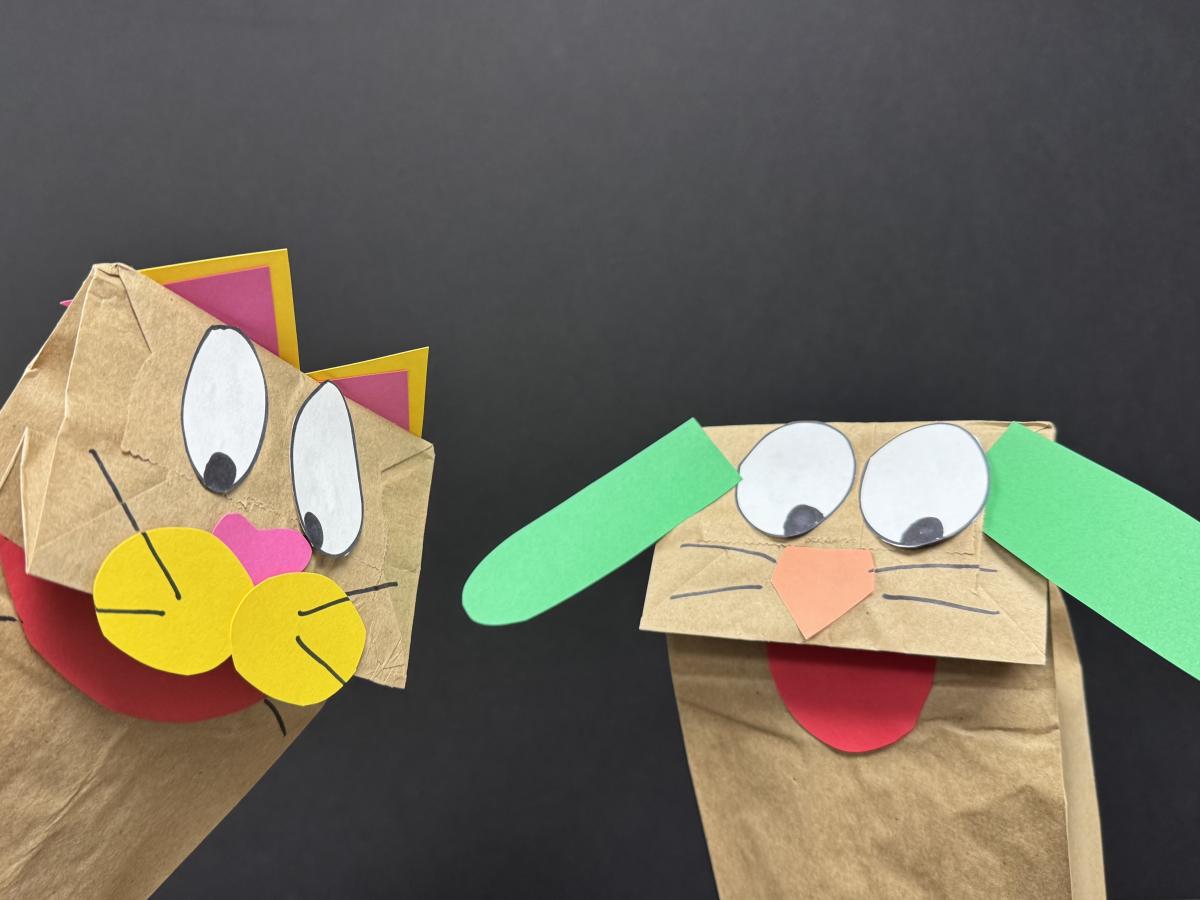 cat and dog paper bag puppets