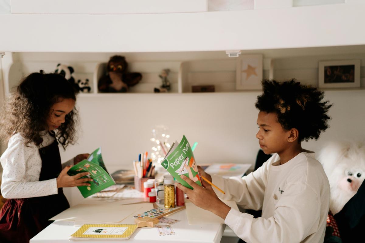 kids crafting at a table