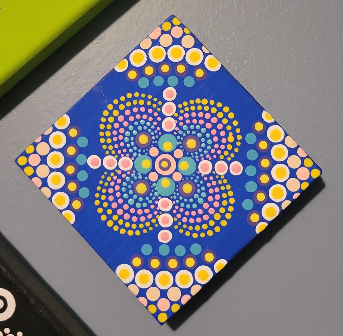 photo of a canvas painted with dots