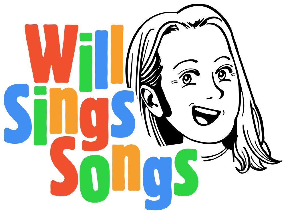 cartoon image of man's face with words "Will sings songs"